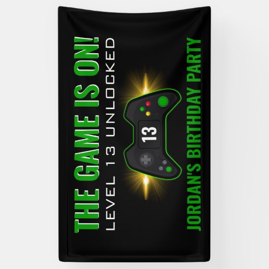 Groene videogame Birthday-banner Spandoek (Verticaal)