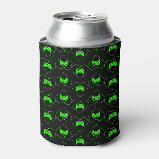 Groene Videogame Controller Hartpatroon Blikjeskoeler (Blikje Voorkant)