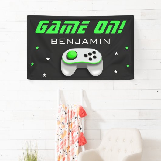 Groene Videogame Verjaardagsfeest Spandoek (Insitu)