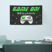Groene Videogame Verjaardagsfeest Spandoek (Beurs)