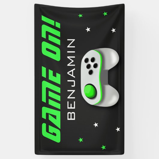 Groene Videogame Verjaardagsfeest Spandoek (Verticaal)