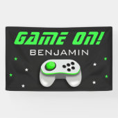Groene Videospel Verjaardagsfeestje Spandoek (Horizontaal)