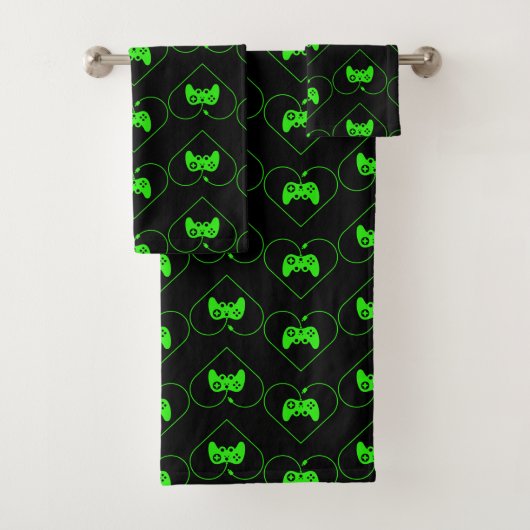 Groene Videospelcontroller Hartpatroon Bad Handdoek (Insitu)