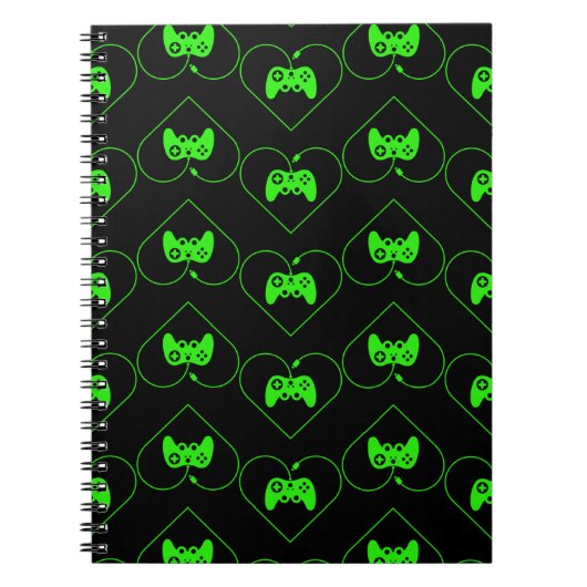 Groene Videospelcontroller Hartpatroon Notitieboek (Voorkant)