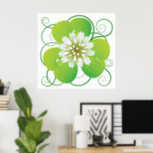 Groene vierbladige klaver met witte bloei poster (Thuiskantoor)