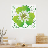 Groene vierbladige klaver met witte bloei poster (Keuken)