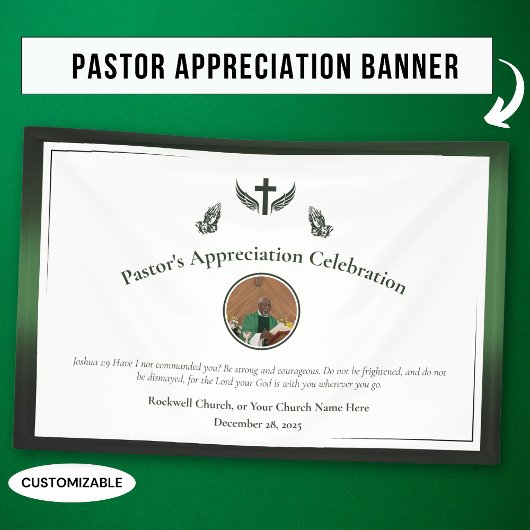Groene viering ter waardering van pastors spandoek