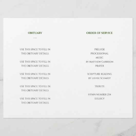 Groene viering van levensbegrafenisprogramma (Achterkant)