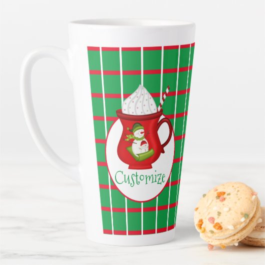 Groene vierkanten met rode & witte lijnen Latte Mo Latte Mok (In situ)