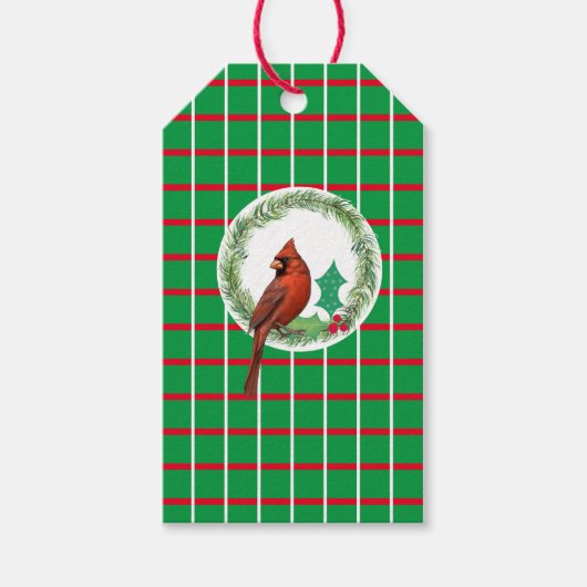 Groene vierkantjes met rode en witte lijnen Gift L Cadeaulabel (Voorkant)