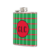 Groene vierkantjes met rode en witte lijnen met om heupfles (Links)