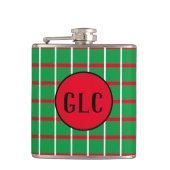 Groene vierkantjes met rode en witte lijnen met om heupfles (Voorkant)