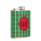 Groene vierkantjes met rode en witte lijnen met om heupfles (Rechts)