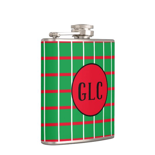 Groene vierkantjes met rode en witte lijnen met om heupfles (Rechts)