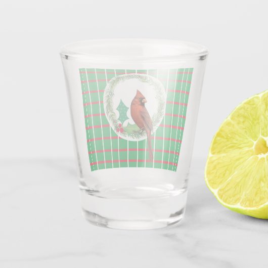 Groene vierkantjes met rode en witte lijnen, warm  shot glas (Achterkant)