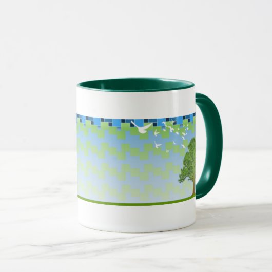 Groene vierkantsachtergrond van de lente mok (Voorkant rechts)