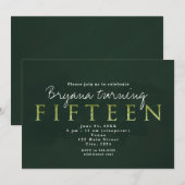 Groene Vijftien 15DE 15 Verjaardagsfeest Uitnodigi Kaart (Voorkant / Achterkant)