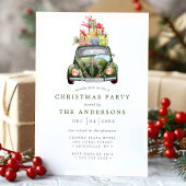 Groene Vintage Auto Retro Aquarel Kerstfeest Kaart