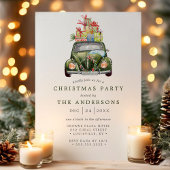 Groene Vintage Auto Retro Aquarel Kerstfeest Kaart