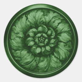 Groene vintage barok reliëflook 6 ronde sticker