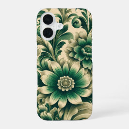 Groene Vintage Bloem iPhone Hoesje Slank iPhone 16 Hoesje