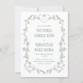 Groene vintage bloem Spanish bruiloft Kaart (Voorkant)