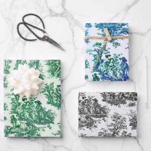 Groene Vintage Bloemen Toile Jouy Inpakpapier Vel