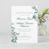 Groene Vintage Bloemen Wedding Suite Uitnodiging (Staand voorkant)