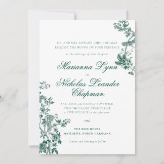 Groene Vintage Bloemen Wedding Suite Uitnodiging