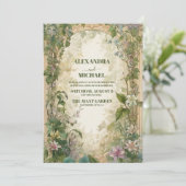 Groene Vintage Bloemhuwelijk Kaart (Staand voorkant)