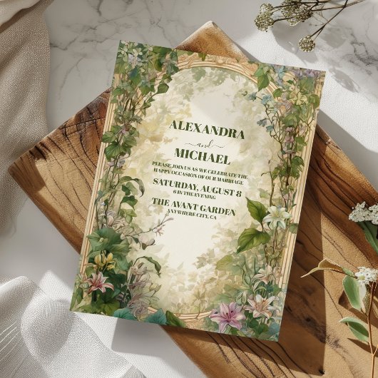 Groene Vintage Bloemhuwelijk Kaart
