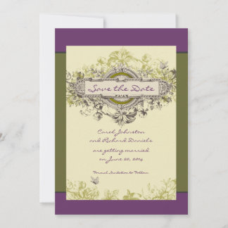 Groene Vintage Bloemige 'Save the Date'-kaart Kaart