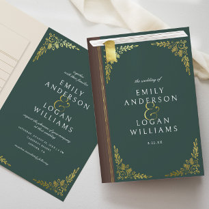 Groene Vintage Boek Gouden Bloemige Geplooide Trou