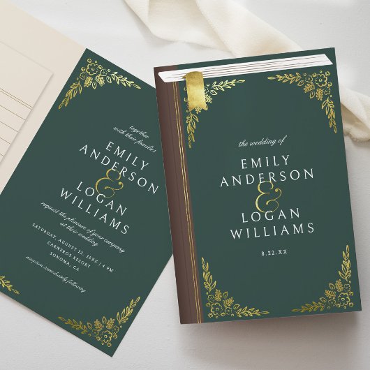 Groene Vintage Boek Gouden Bloemige Geplooide Trou