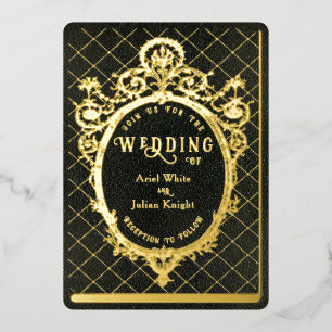 Groene Vintage Boek Ornamentele Lijst Huwelijk Gou Folie Uitnodiging