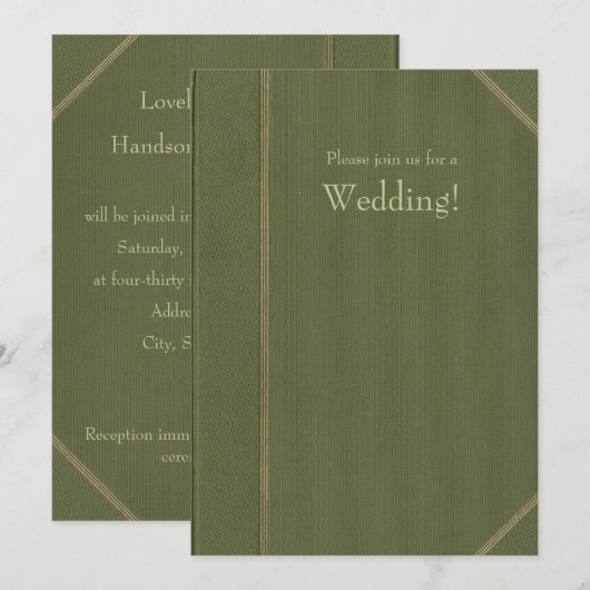 Groene Vintage Boek Trouw Uitnodiging (Voorkant / Achterkant)
