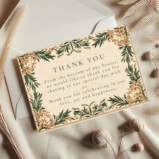 Groene Vintage Botanische Bruiloft Bedankkaart