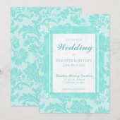 Groene vintage damaskprint uitnodiging in teal (Voorkant / Achterkant)