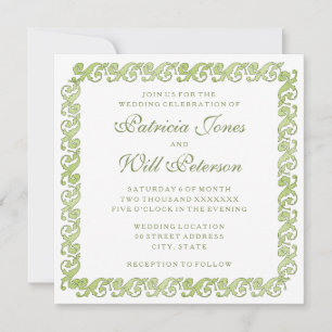 Groene vintage elegante tuin trouw uitnodiging