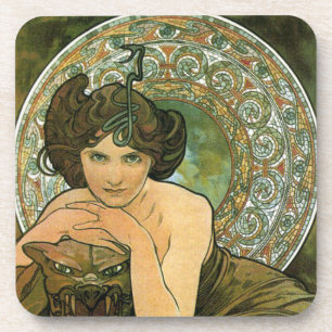 Groene Vintage Emerald Temptress Art Nouveau Mucha Bier Onderzetter