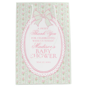 Groene Vintage Fancy Bloemige Baby Shower Favoren Medium Cadeauzakje