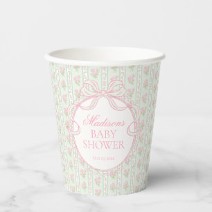 Groene Vintage Fantasie Bloemen Baby Shower Papieren Bekers