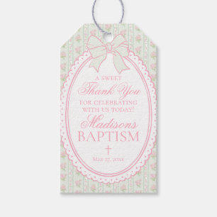 Groene Vintage Fijne Bloemige Doop Favoren Cadeaulabel