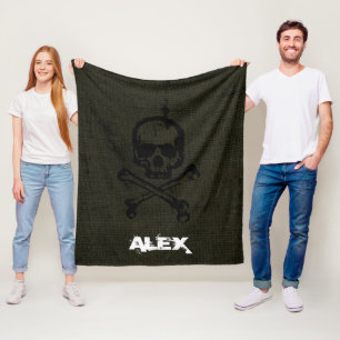 Groene Vintage Grunge Schedel Kruisbeenderen Hallo Fleece Deken