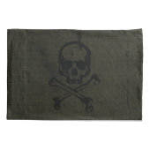Groene Vintage Grunge Schedel Kruisbeenderen Hallo Kussensloop (Achterkant)