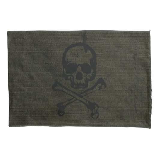 Groene Vintage Grunge Schedel Kruisbeenderen Hallo Kussensloop (Voorkant)