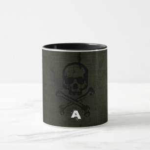 Groene Vintage Grunge Schedel Kruisbeenderen Hallo Mok