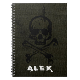 Groene Vintage Grunge Schedel Kruisbeenderen Hallo Notitieboek