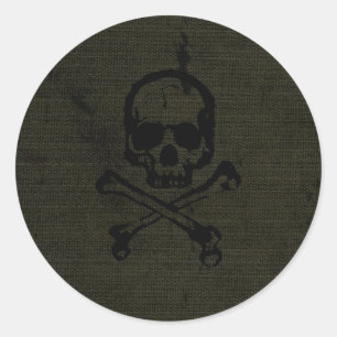 Groene Vintage Grunge Schedel Kruisbeenderen Hallo Ronde Sticker