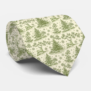 Groene Vintage Kerst Toile Herten Patroon Stropdas